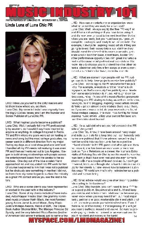 PUBLICIST LINDA LUNA MAGAZINE I...