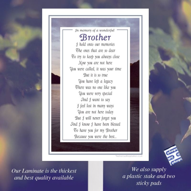 Brother Grave Card Marker - Select from 2 Memorial Poems - FREE Personalisation!
