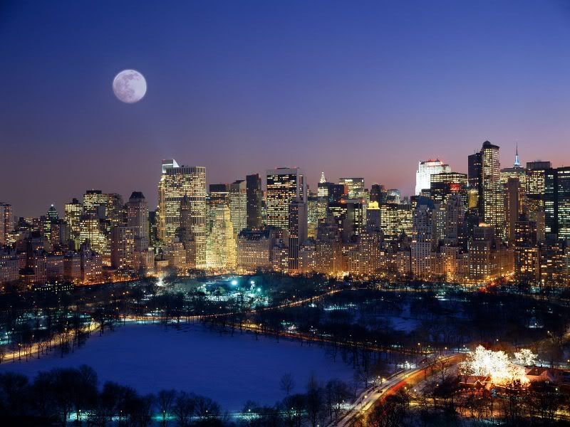 Moonrise Over Manhattan Skyscraper