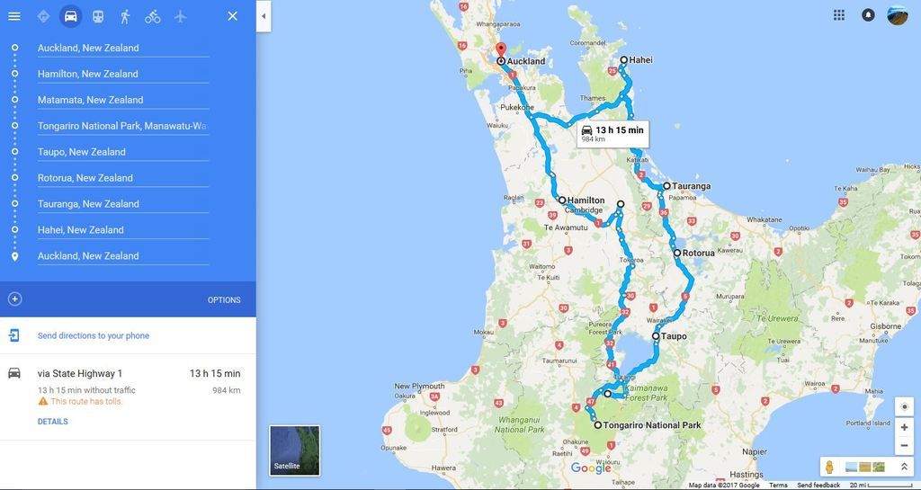 My route on the North Island