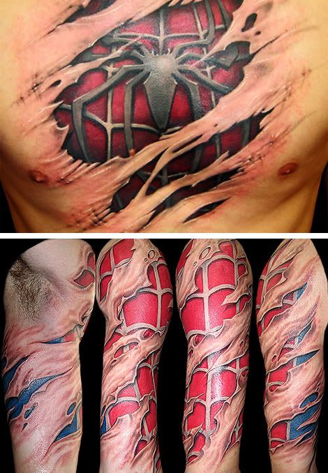 Amazing Picture Design 3D Spider Tattoo On The Men Chest