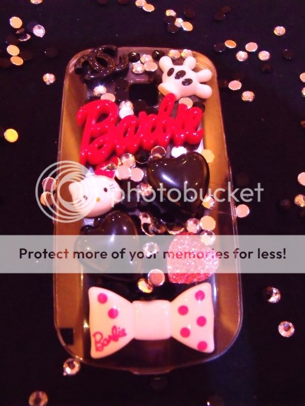 DIY Bling Barbie Red Black Heart Hello Kitty Bow Kawaii Kitsch Phone 