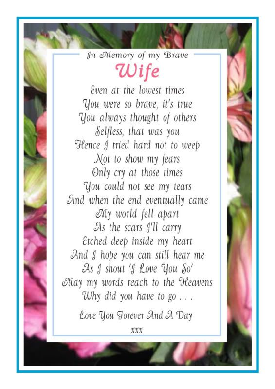 Wife Grave Card Marker - Select from 4 Memorial Poems - Funeral Bereavement